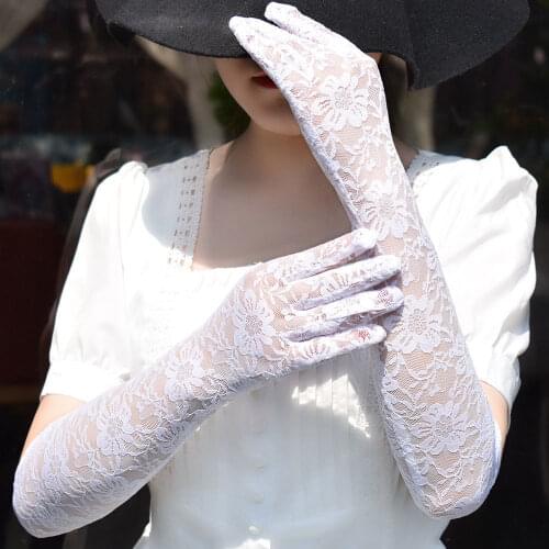 Women lace long gloves driving sun gloves black white red lace floral hand long mittens evening party Mesh Mitten Handschoenen
