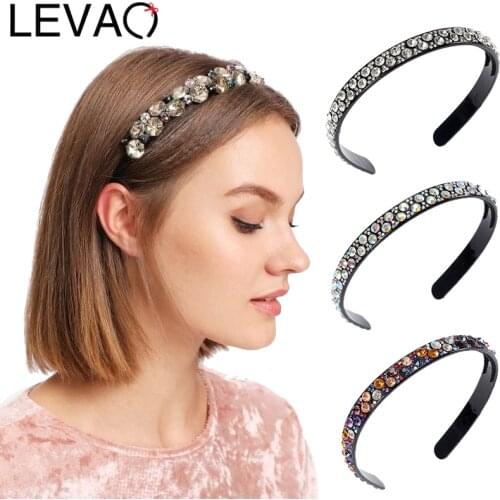 LEVAO Color Gravel Crystal Hair Band Rhinestones Headbands Non-slip Hair Hoop Bezel Fashion Women Girls Hair Accessories