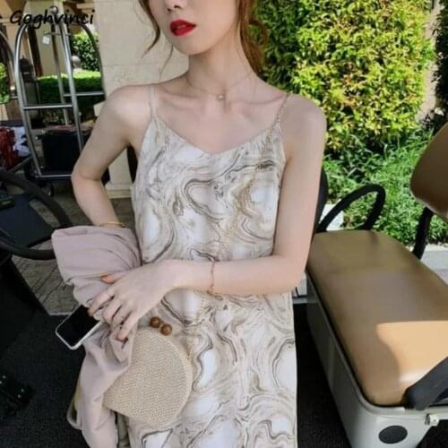 Women Summer Sleeveless Dress French Style Elegant Leisure V-neck Print Knee-Length Spaghetti Strap Dresses Holiday Outwear Chic