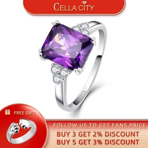 Cellacity 925 Sterling Silver Amethyst Rings For Women With 8*10mm Gemstone Engagement Rings For Women Fine Jewelry Size 6-10