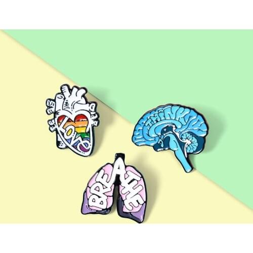 Love Heart Brain Lung Organ Enamel Lapel Pins Cartoon Heart Doctors Brooches Badges Pins Jewelry Gifts for Friends Wholesale