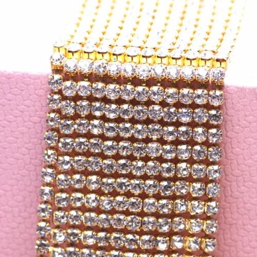 1/10yard Glitter Crystal Rhinestone Chain 2-4.5mm Gold Base Dense Claw Glass Rhinestone Trim Accessories Clothing jewelry DIY G