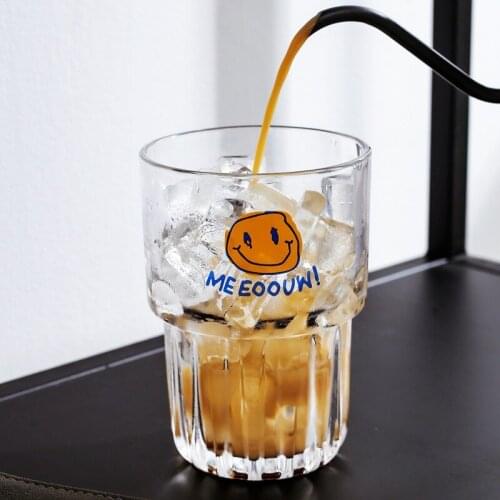 1 Piece Stackable Clear Cute Smiling Face Coffee Milk Water Drinking Glass Cup Tumbler Free Shipping