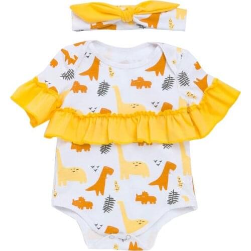 Yellow Cute Animal Party Baby Girl Clothes Ruched Short Sleeve Ropa De Bebes Body For Baby Outfits Headband 2pcs Sets