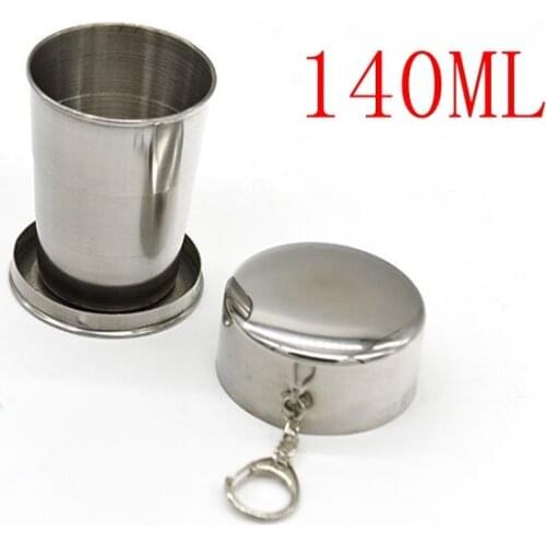 200pcs/lot 140ML Fold Stainless Steel Cups Outdoor Retractable Water Cup With Lid Foldable Camping Mug Outdoor Tableware
