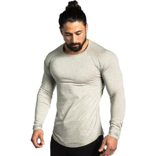 2021 Cotton Long sleeve tshirt Men Casual Skinny Fitness Bodybuilding Workout Crossfit Brand Clothing