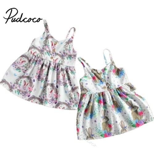 2021 Baby Summer Easter Clothing Kids Baby Girls Easter Sleeveless Rabbit Print Dress Stylish Dress for Children Girls 6M-5T