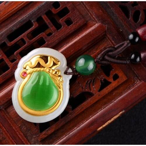 24K YELLOW GOLD A LUCKY BAG COIN WITH GREEN PENDANT