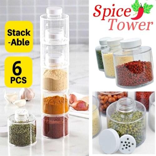 6pcs Tower Type Seasoning Can Spice Jar Pepper Shaker Box Seasoning Storage Box Seasoning Bottle Kitchen Supplies Tools