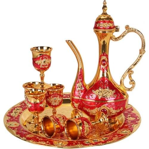 8Pcs/Set European Vintage Metal Wine Cup Kettle Tray Kit Wedding Home Gifts Set