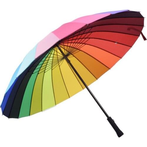 Promotion! 24K Rib Color Rainbow Fashion Long Handle Straight Anti-Uv Sun/Rain Stick Umbrella Manual Big Parasol
