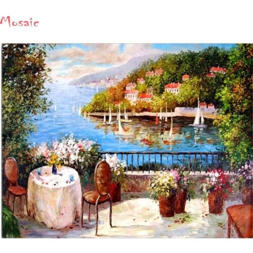 5D DIY mosaic Diamond Painting full Square/round "Mediterranean"Diamond Embroidery Cross Stitch villa garden home Decor sticker