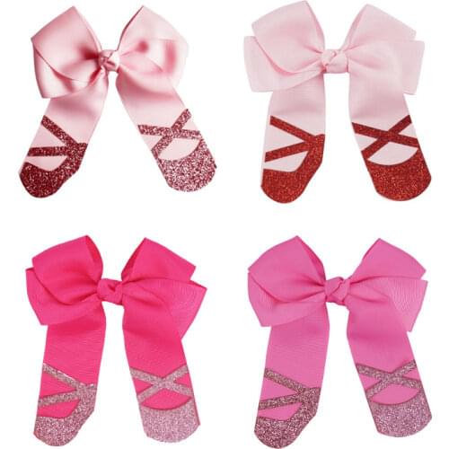 Ncmama 4.5 Inch Ballet Shoes Cheer Bows Handmade Boitique Glitter Hairclips For Girls Dance Party Gifts Hair Accessories