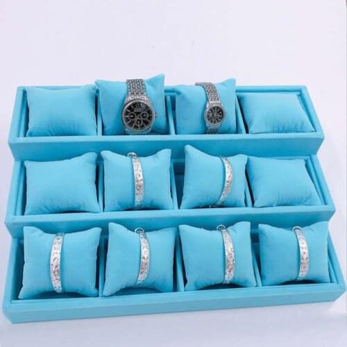 Velvet Stackable Jewelry Watch Store Display Showcase Holder Organizer Storage Trays with 12 Grids Pillow Tray