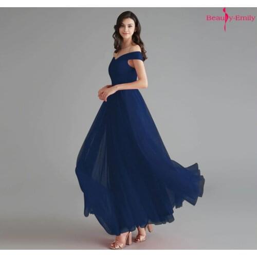 Beauty Emily Off The Shoulder Tulle 2019 Evening Dresses Long Sleeveless Ceremony Party Dress Lace Up Open Back robe de soiree