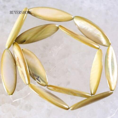 Free Shipping Fahion Jewelry 10X30MM Yellow Mother Of Pearl Shell Loose Beads String 15" O085