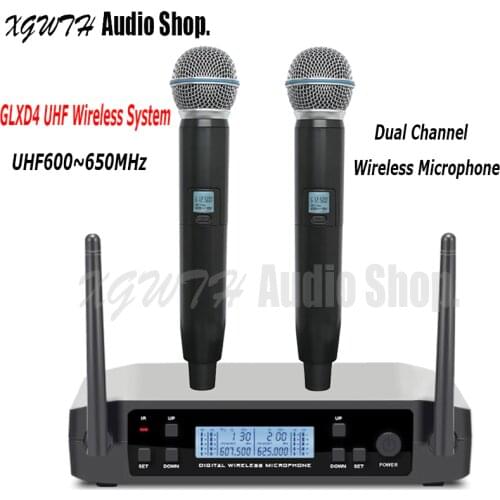 UHF Wireless Microphone System GLXD4 Cordless Dynamic Cardioid 2 Dual Handheld Microphone Transmitter Frequency Adjustable