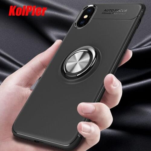 KolPler Cover For iphone x case silicone Magnet Car Holder Stand Cover Finger Ring kickstand for iphone X phone case with magnet