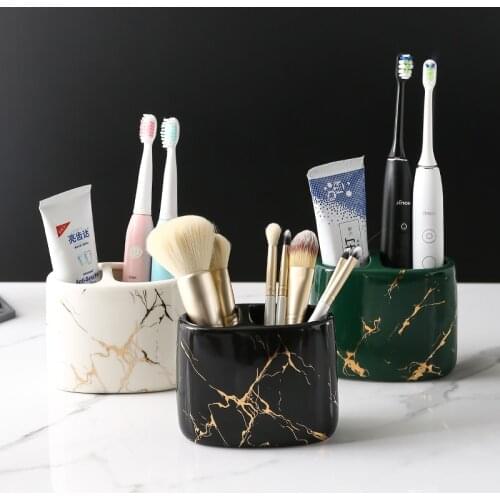 Toothpaste Toothbrush Holder Marbling Ceramics Bathroom Toothbrush Cup Multifunction Toothbrush Barrel Bathroom Supplies Rack WF
