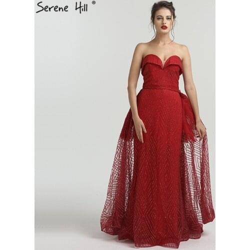Long Arabic Turkish Red Gliter Mermaid Formal Evening Party Prom Gown Dress Kaftan Dubai Engagement Gowns Dresses 2020 BLA6305