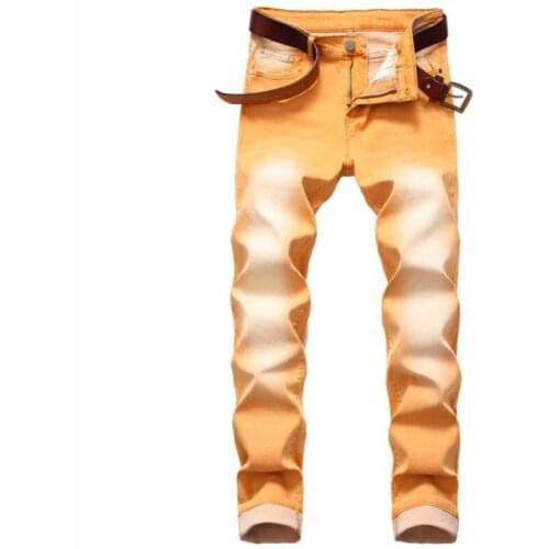 New Fashion Mens Cotton Jeans Autumn Slim Fit Yellow Jeans Men Trousers Casual Male Hip hop Denim Pants Vaqueros Hombre