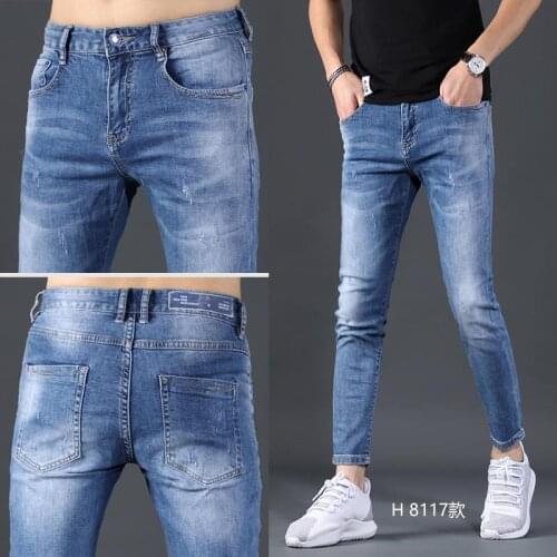 Denim jeans mens summer thin Slim feet 2021 new fashion brand mens casual teenager street student pencil pants
