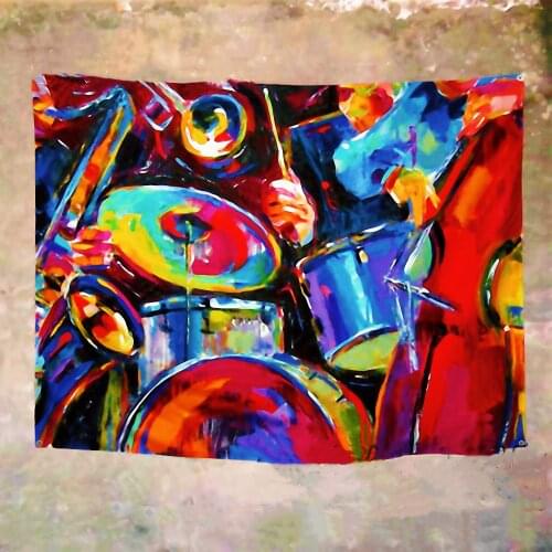 ENJOY THE MOSIC, Drum kit Rock Art Poster Musical Instrument Banners Wall Hanging Canvas Painting Tapestry Flags Wall Decoration