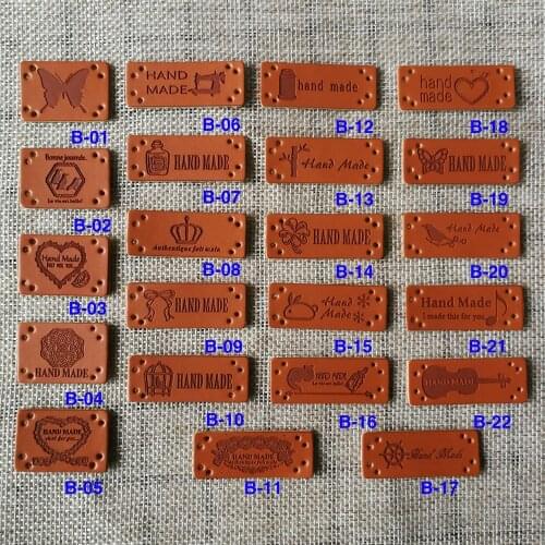 Free Shipping20pcs/lot Handmade Labels for Clothes Garment PU Leather Labels Hand Made Tags Jeans Bags Shoes Sewing Accessories