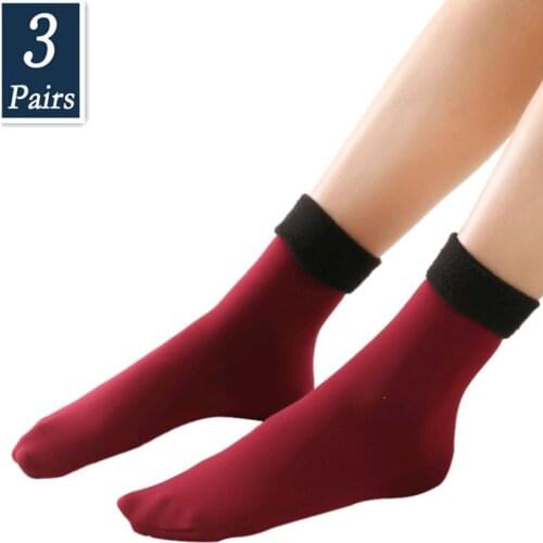 Hit Sales 3 Pairs Woman Winter Socks Warm Plus Velvet Thickening Snow Solid Color Soft Floor Black Socks 2021 Trends Nylon Lots