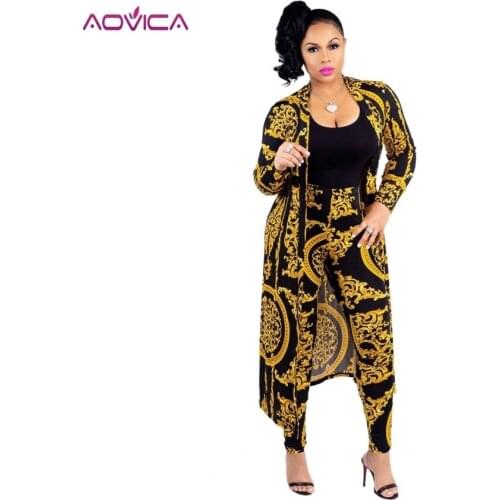 3XL Plus Size 2 Pieces Set Sexy Autumn Fashion Women Set Female Tops Floral Print Long Sleeve Cardigan Bodycon Stripe Pants