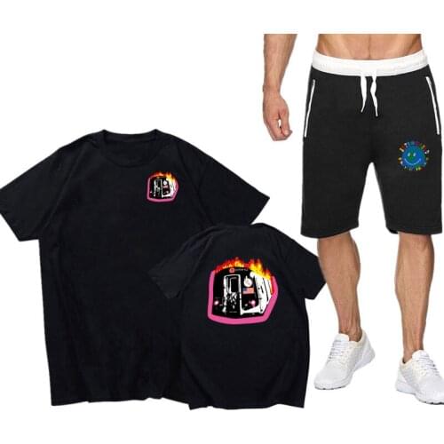 Summer T shirt sets men TRAVIS SCOTT TShirt family tracksuit men Two Piece Set short Sleeve short Tops And middle Waist Shorts