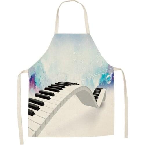 Guitar Piano Kitchen Aprons Women Cotton Linen Bibs Household Cleaning Pinafore Musicial Note Cooking Apron