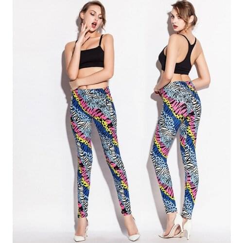 Women Fashion Legging Multi Color Zebra Stripe Printed Solid Ladies Cotton leggings Slim High Waist Leggings Woman Skinny Pants