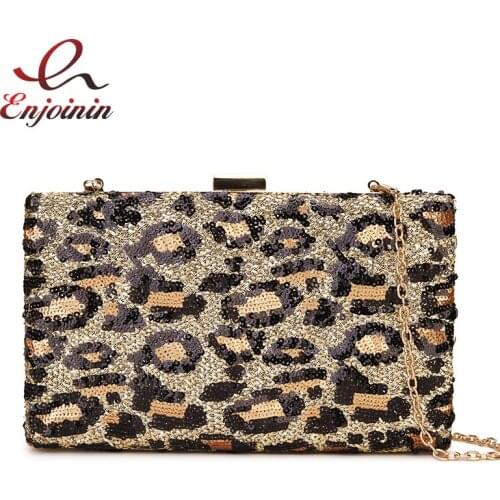 Leopard Sequins Women Party Clutch Bag Fashion Purses and Handbags Wedding Bag Crossbody Chain Bag Female Shoulder Bag Bolsa