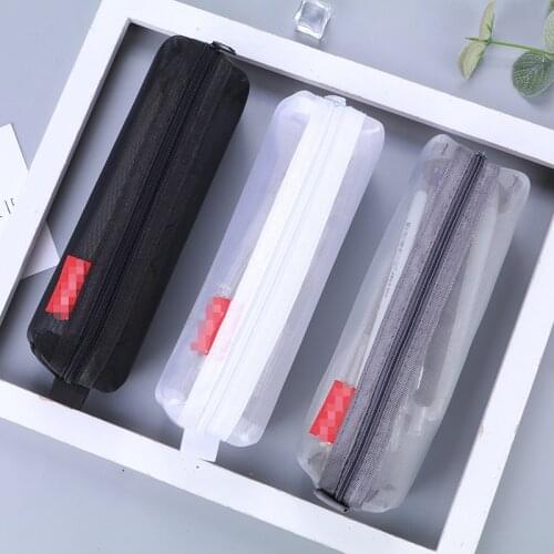 Kawaii Transparent Mesh Pencil Case Large-capacity Pen Bags Cute Storage Pencil Bag for Student School Supplies Korea Stationery