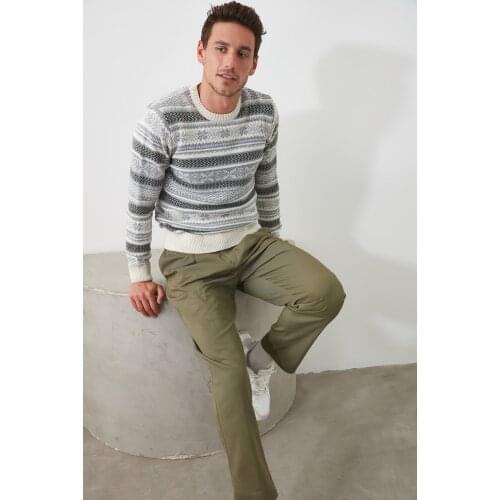 HAFMER Mens Crew Neck Jacquard Knitwear Sweater. 2021 Autumn Winter Thick Sweater Women Knitted Ribbed Pullover Sweater Long Sl