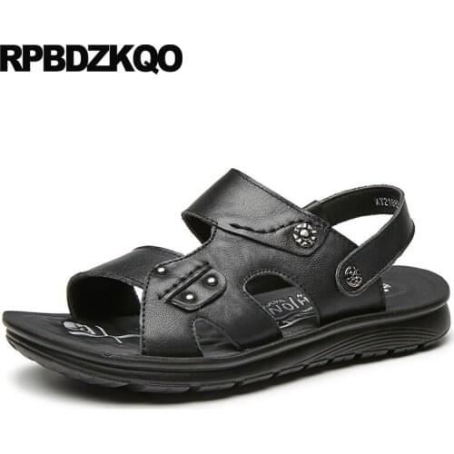 Outdoor Waterproof Black Strap Slip On Fashion Water Shoes Soft Slippers Beach Flat Slides Men Sandals Leather Summer Casual