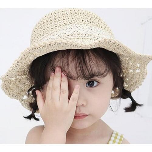 2021 Fresh Braided Kid Bucket Hat Hollow Out Baby Sun Hat Collapsible Fisherman Cap for Summer Picinic Hiking Outdoor Beach