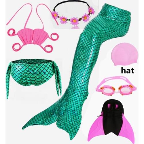Halloween new Kids Girls Mermaid Tails Dress Costume Cosplay Children Swimsuit Fantasy Beach Bikini can add Monofin Fin Goggle