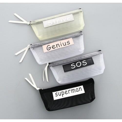 New Simple Transparent Mesh Pencil Case Office Student Pencil Cases Nylon Kalem Kutusu Pen Box Astuccio Scuola School Supplies