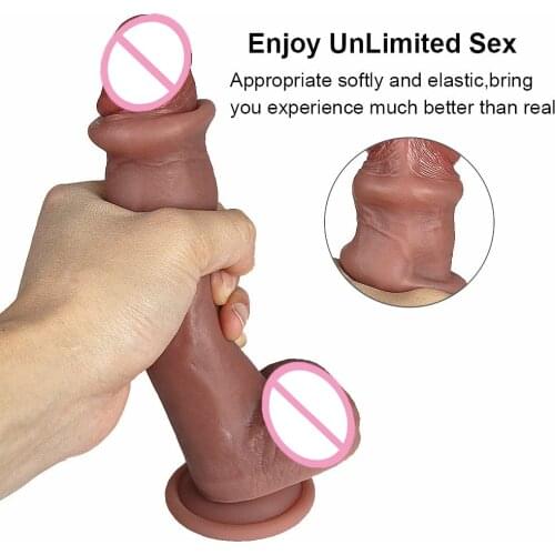 Realistic Sliding Foreskin Huge Penis Females Masturbation Skin Feeling Dildo Suction Cup Lesbian Erotic Adult Sex Toy For Women