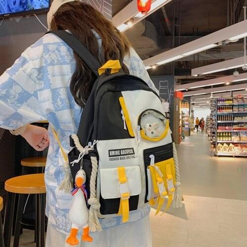 Japanese Contrast Color Fashion Womens Backpack Cute Dolls Bookbags For Teenage Girls Nylon Waterproof Travel Backpacks