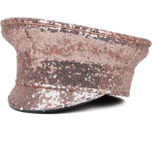 Women Men Military Hat Sequin Burning Police Sergeant Hat Performance Captain Hat FestivalPart Hat