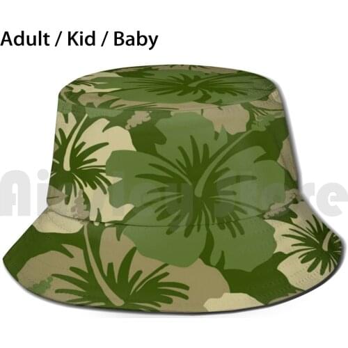 Epic Hibiscus Hawaiian Floral Aloha Shirt Print - Olive Green Bucket Hat Adult kid baby Beach Sun Hats Hibiscus Floral