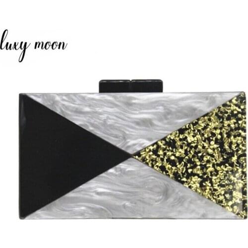 Patchwork Sequined Acrylic Evening Clutch Bag for Women Fashion Clutches Purse and Handbag Female Shoulder Bag bolso ZD1222