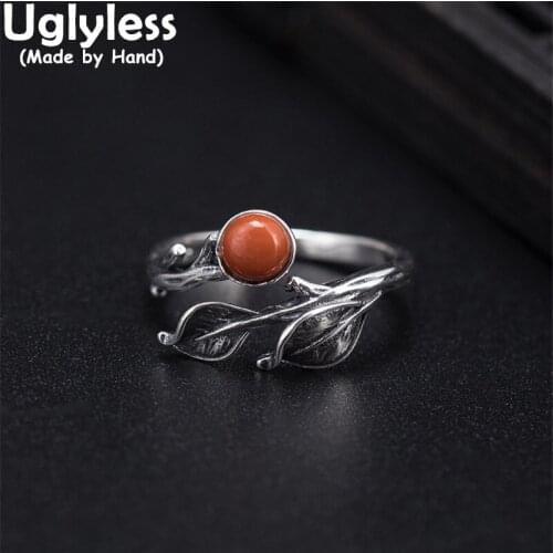 Uglyless Vintage Thai Silver Leaves Rings for Women Natural Agate Ethnic Dress Jewelry Genuine 925 Silver China Chic Dress Rings