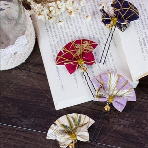 Vintage Womens Lolita Fan Shaped Small bell U shape Hairpin Cute Headwear Hair Accessories Hair Pin B985
