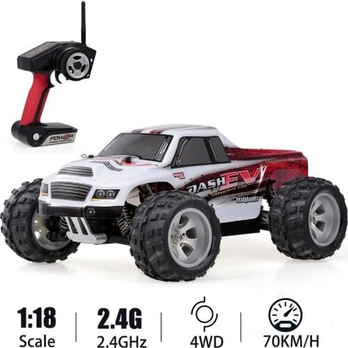 WLtoys A979-B 2.4G 1/18 RC Car 4WD 70KM/H High Speed Electric Full Proportional Big Foot Truck RC Crawler RTR Toys For Adult Kid