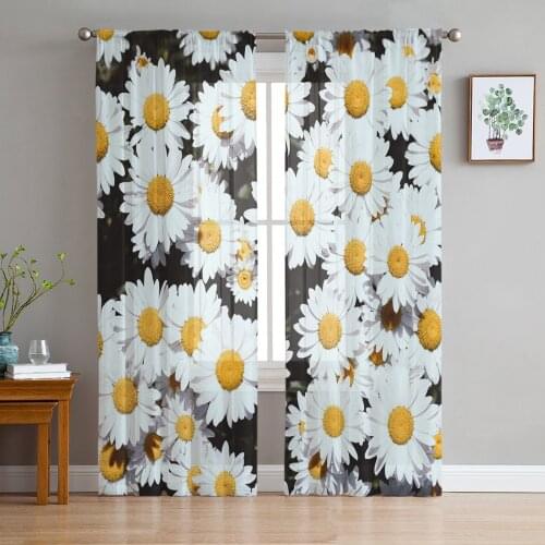 Plant White Small Daisy Flowers Sheer Curtains for Living Room Bedroom Kitchen Chiffon Tulle Curtains Home Hotel Coffee Decor