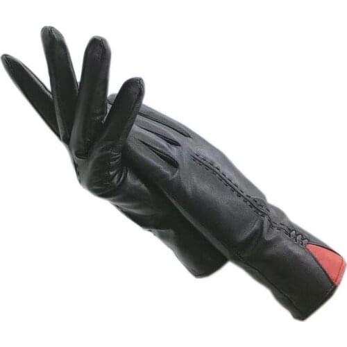 Leather gloves 2020 new style black sheepskin ladies leather fashion winter gloves warm free shipping driving comfortable high-e